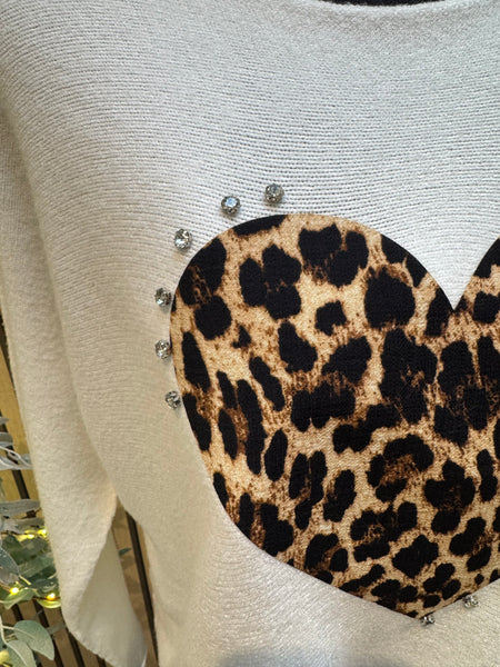 Soft Knit Leopard Heart jumper