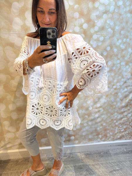 Bardot /Crochet Top