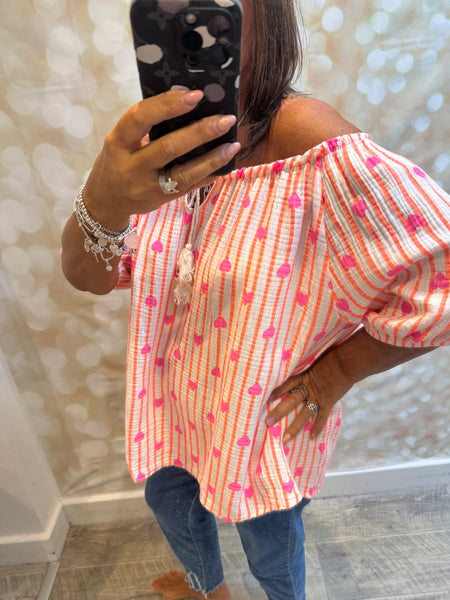 Waffle Bardot Top