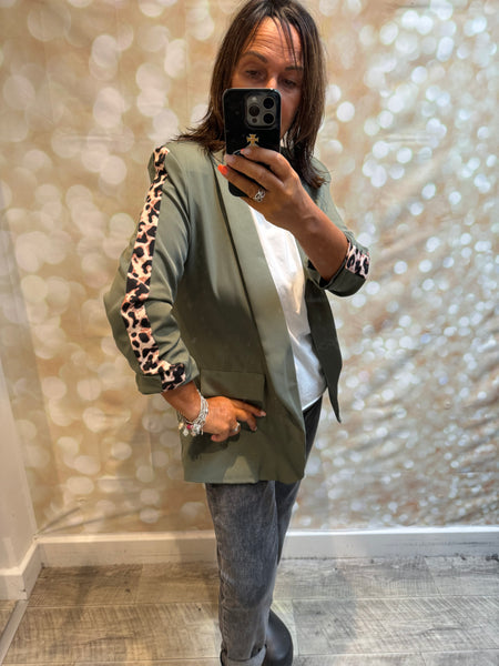 Rouched Sleeve Blazer with leopard stripe