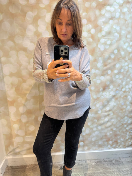 Soft Touch Jumper with Fishnet sleeves