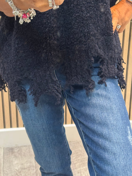 Distressed Hem Chunky popcorn Jumper