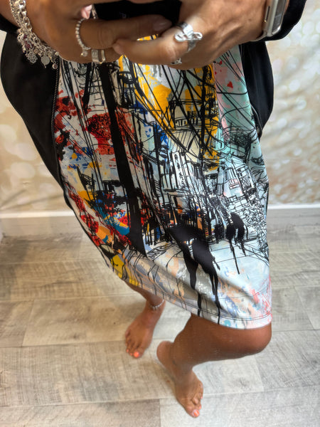 Sweatdress with popart silky panel
