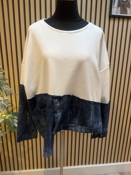 Sweatshirt with Denim Hem