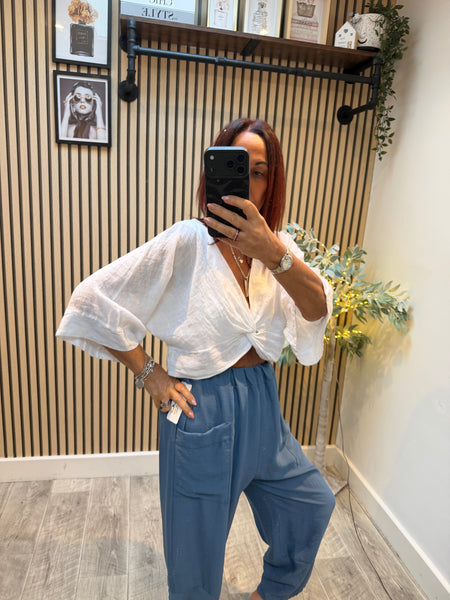 Studio Linen Twist Front Top