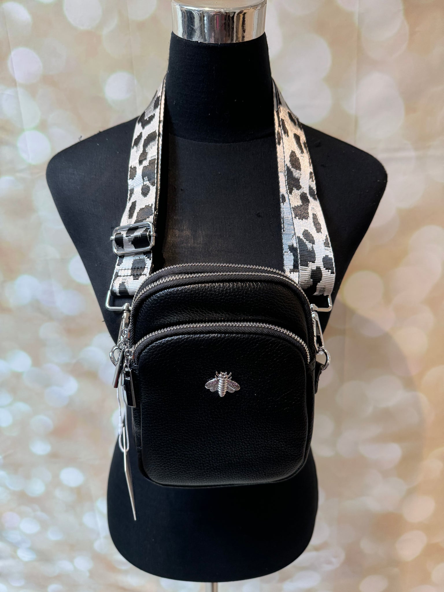 Across body Bee Bag with leopard Strap