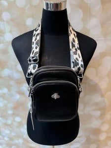 Across body Bee Bag with leopard Strap