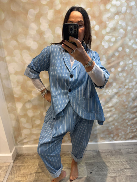 ID Denim Pinstripe Trouser Set
