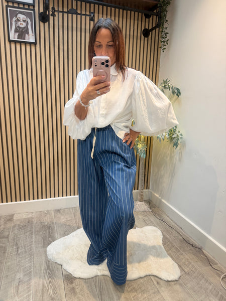 Pinstripe Denim Palazzo trousers