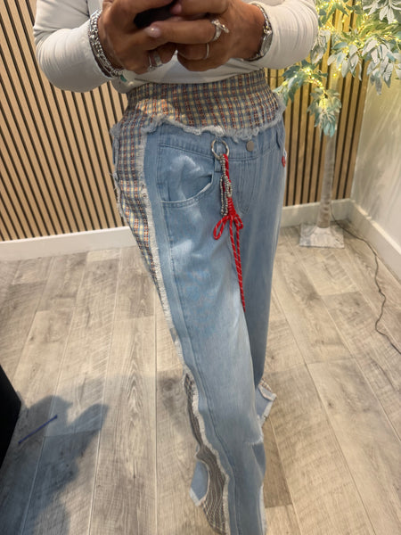 Ripped Denim Wide Leg Jeans