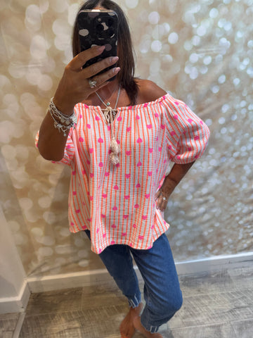 Waffle Bardot Top