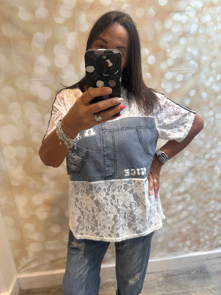 Lace / Denim Sporty T shirt