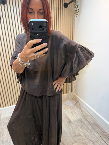 Crinkle Frill sleeve Top