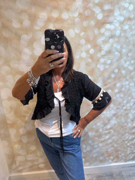 Cropped Crochet Tie Front Cardigan