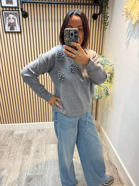 Soft knit 3d Flower Sequin jumper