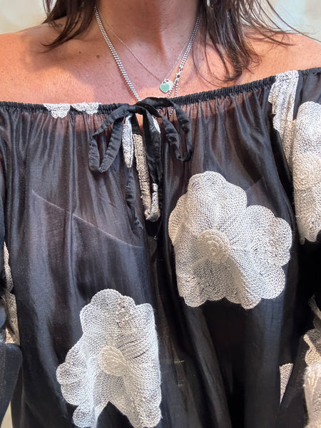 Silky Sheer Bardot Applique Top