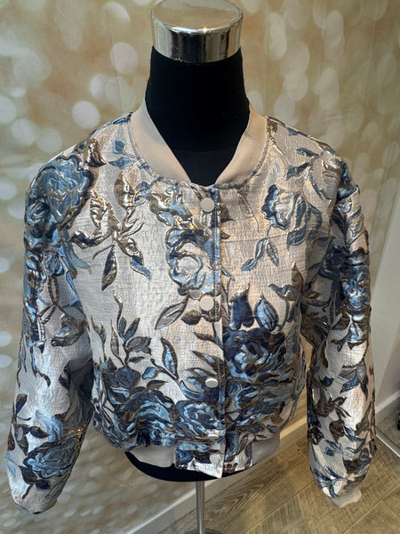 Silky Embossed Blue Bomber Jacket