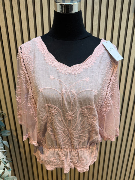 Embroidered top with angel sleeves