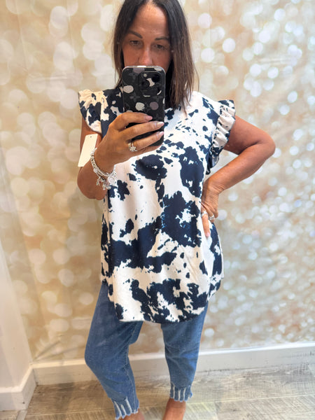 Crinkle Top in Cow Print