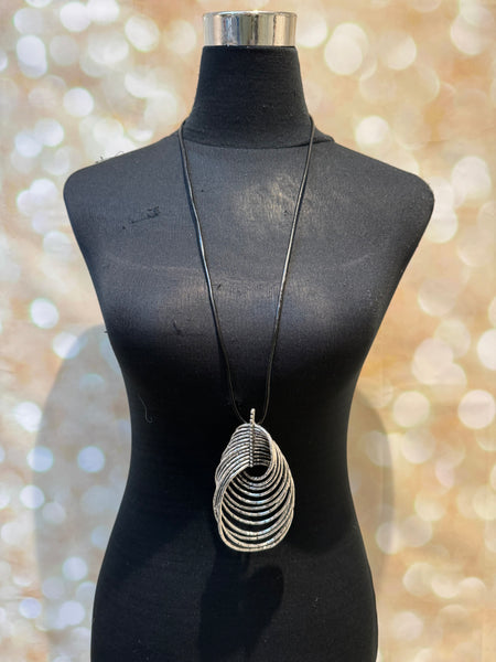 Black corded pendant necklace