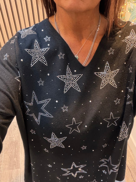 V Neck Diamante Star Jumper