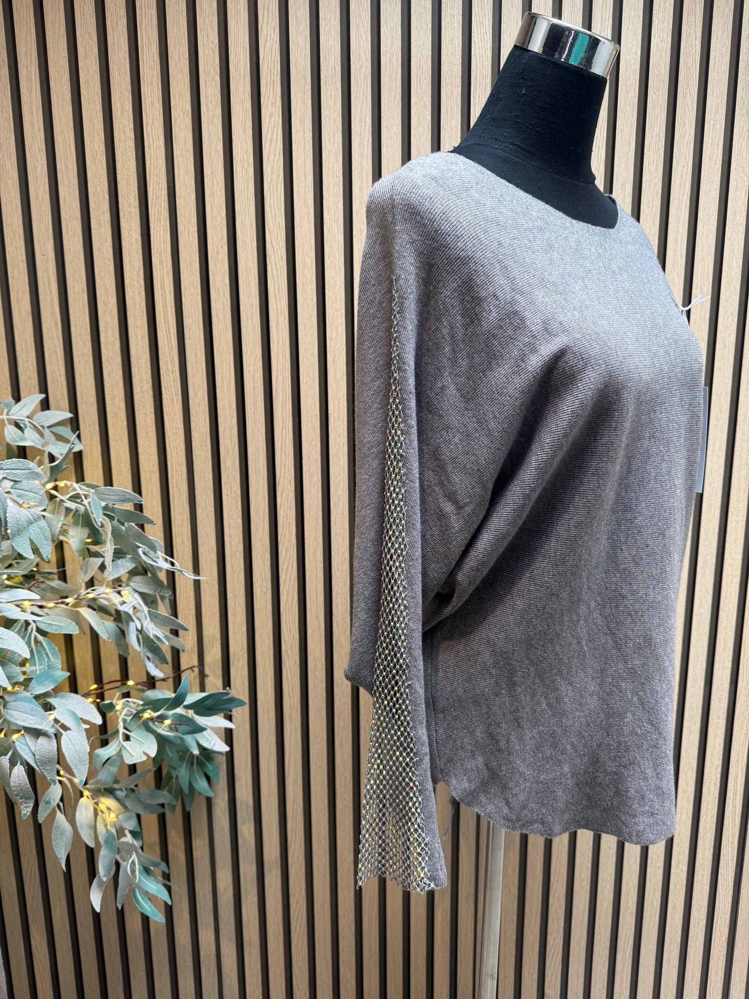 Soft Touch Jumper with Fishnet sleeves