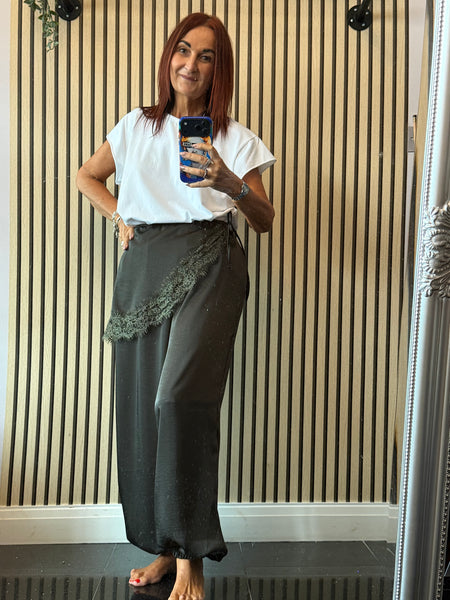 Studio Silky Balloon Trousers with Lace trim overlay
