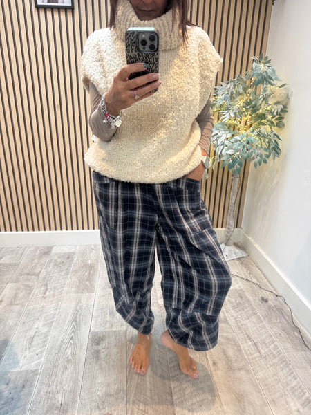 Checked Wool Mix Cocoon Trousers