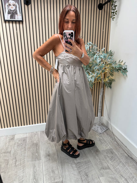 Sateen Puffball Midi Dress