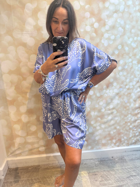 Silky Leopard Shorts / Tunic Set