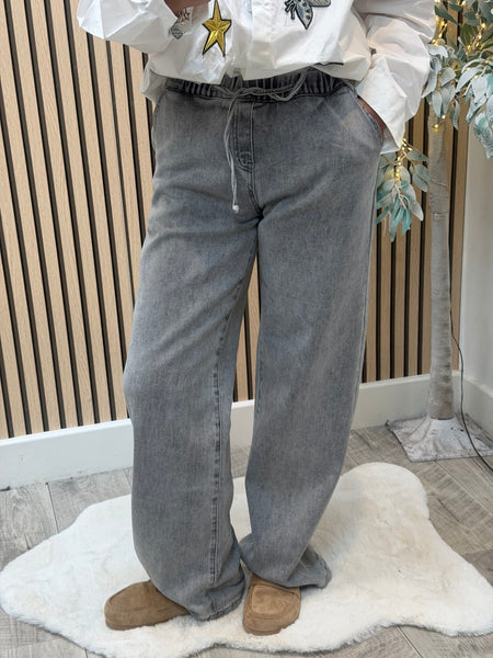 Grey Wide Leg Jogger Style Jeans