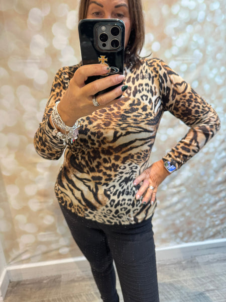 Leopard Glitter Sheer Layering Top