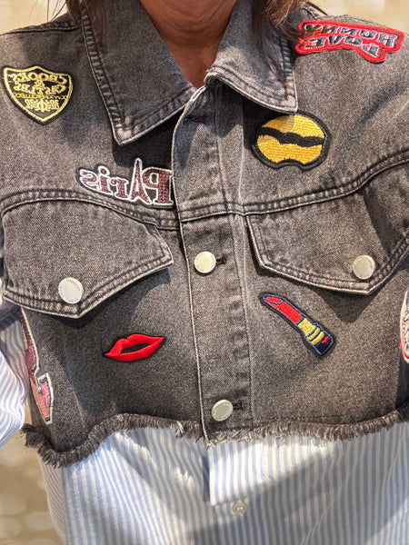 Studio pinstripe / badged denim shirt