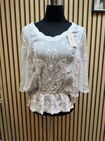 Embroidered top with angel sleeves