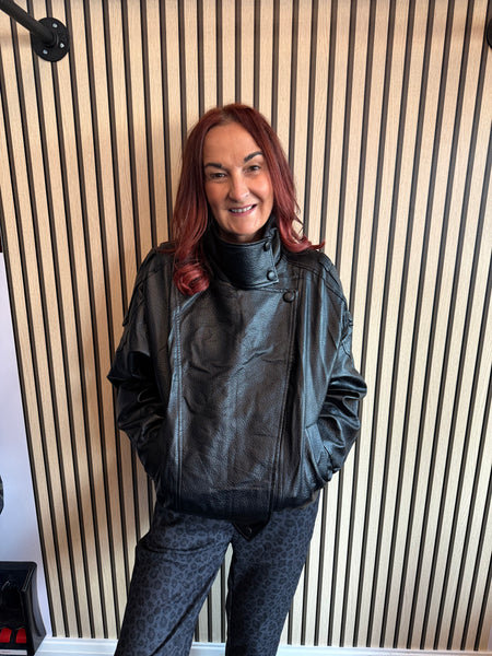 Pleather Funnel neck Bomber Jacket