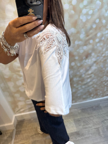 Embellished Shoulder T Shirt
