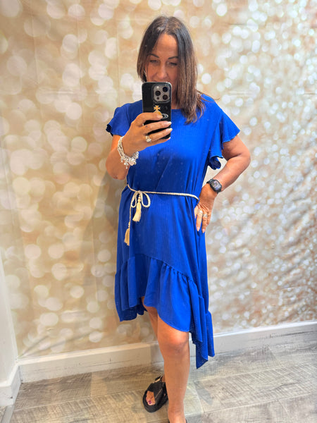 Crinkle fabric dress frill hem