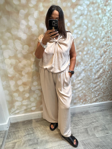 2 Piece Crinkle Palazzo Trouser / Twist Tunic set