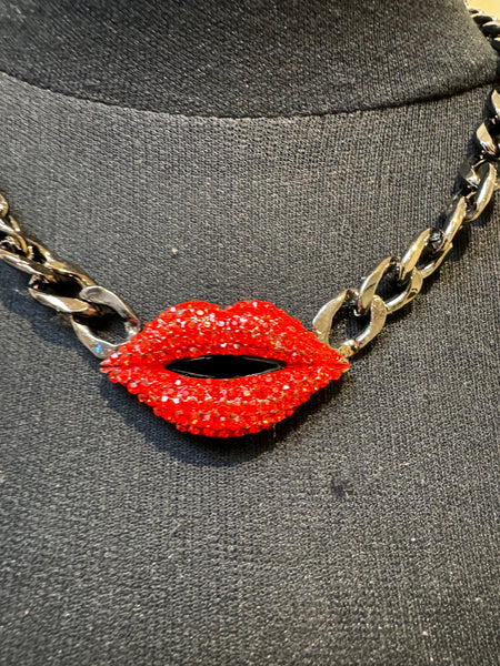 Chunky Diamante Lips Necklace
