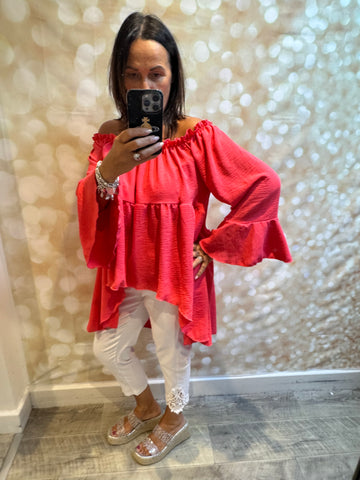 Bardot Hi Lo Top in crinkle fabric
