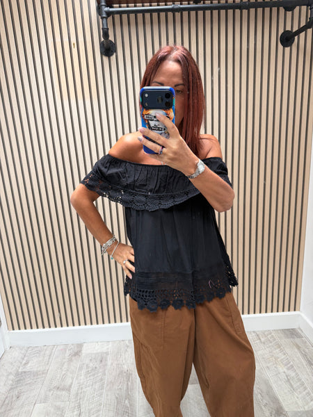 Bardot Top with crochet trim