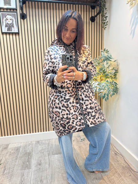 Leopard  Quilted Longline Coat