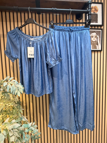Denim Palazzo / Bardot Top Set