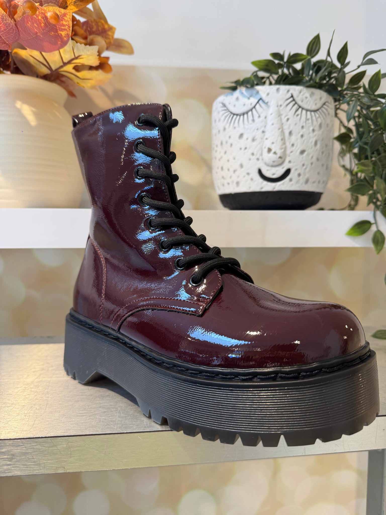 Chunky Sole Patent Boots