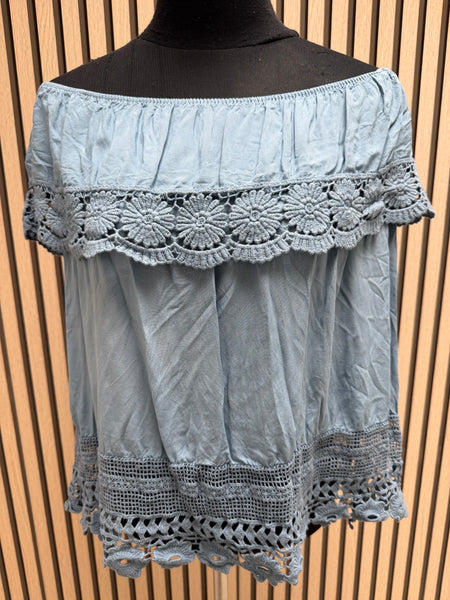 Bardot Top with crochet trim