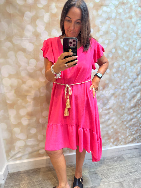 Crinkle fabric dress frill hem