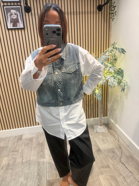 Oversized shirt with Denim Patches/  Embellishments