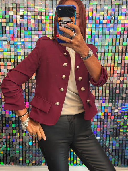 Military Rouched Sleeve Blazer
