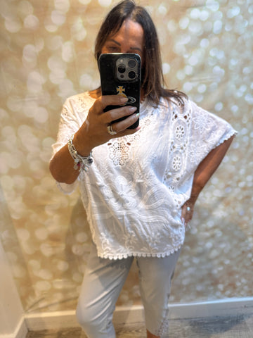 Batwing Crochet /Embroidered Top
