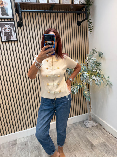 Fine knit short sleeve Military Top